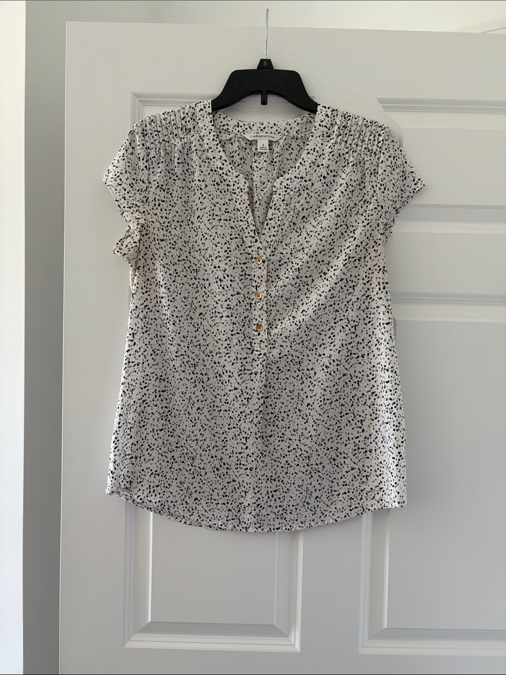 croft & barrow White Blouse with Black Dot Print